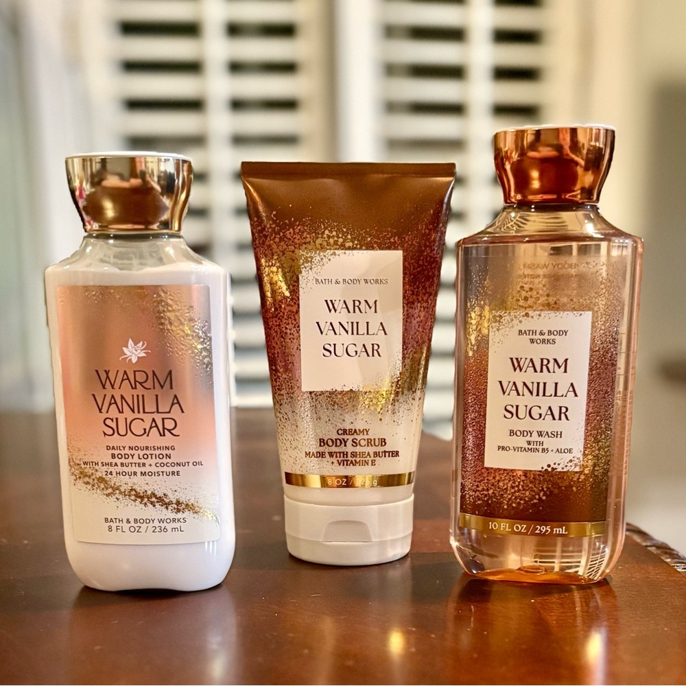 NWT, Bath & Body Works, Warm Vanilla Sugar Trio- Body Lotion, Wash and Scrub